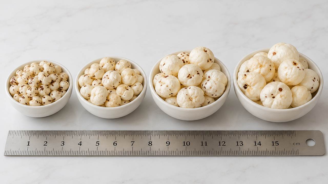 Makhana Grades Explained: The Sutta Size Chart (3 to 7 Suta) — representative photo